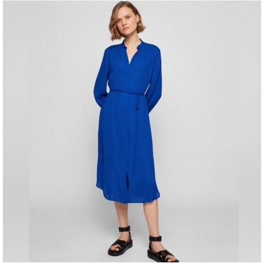 BOSS Womens Dibanora Long Sleeve Tie Waist Dress cobalt Blue Size 8 Missing Belt